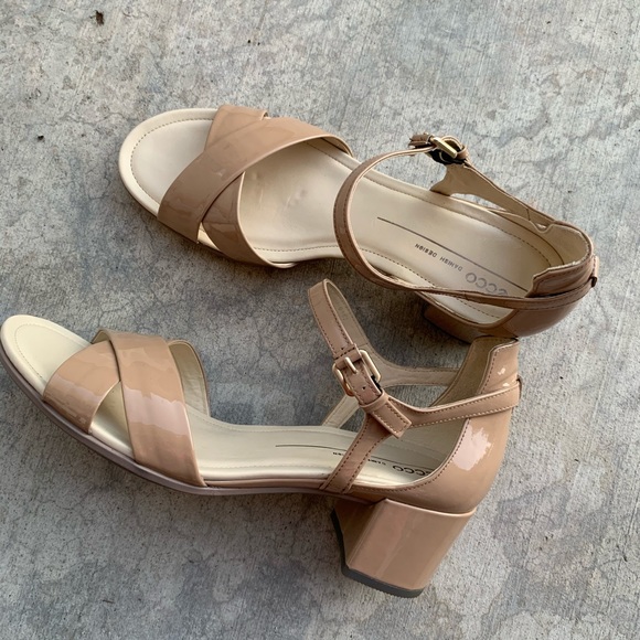Ecco Shoes - ECCO tan leather block heel ankle strap sandal 42